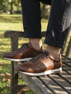 Loake Men's Tan Bannister Tonal-Stitching Leather Low-Top Trainers Eur 42/8.5 US